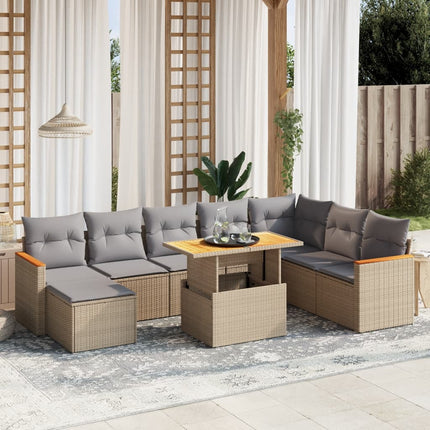 Soffgrupp för trädgården med dynor 9 delar beige konstrotting