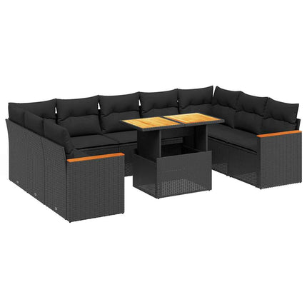 Loungegrupp 10 delar med svarta dynor konstrotting