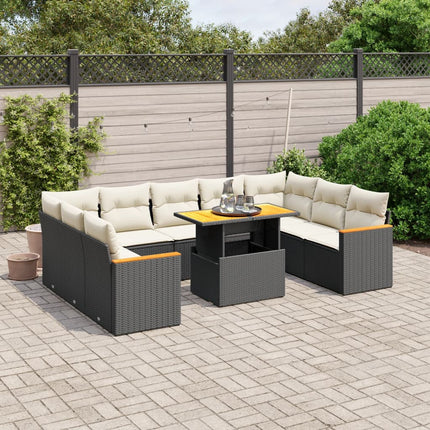 Loungegrupp 10 delar med svarta dynor konstrotting