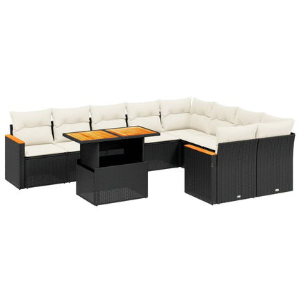 Loungegrupp 10 delar med svarta dynor konstrotting
