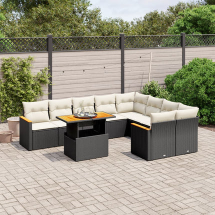 Loungegrupp 10 delar med svarta dynor konstrotting