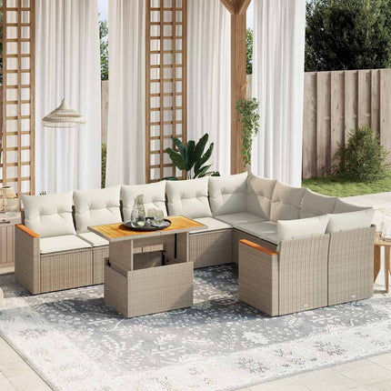 Soffgrupp för trädgård med dynor 10 delar beige konstrotting