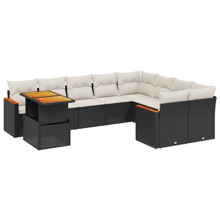 Loungegrupp 10 delar med svarta dynor konstrotting