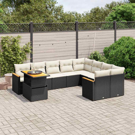 Loungegrupp 10 delar med svarta dynor konstrotting