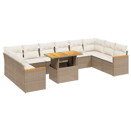 Loungegrupp för trädgården m. dynor 11 delar beige konstrotting