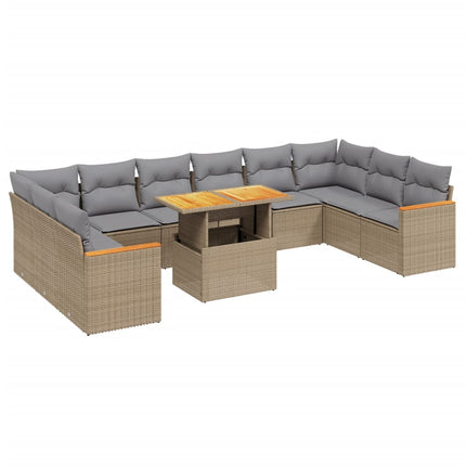 Loungegrupp för trädgården m. dynor 11 delar beige konstrotting