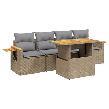 Soffgrupp för trädgården med dynor 5 delar beige konstrotting