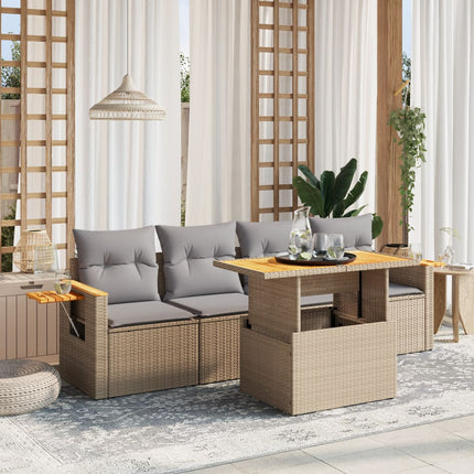 Soffgrupp för trädgården med dynor 5 delar beige konstrotting