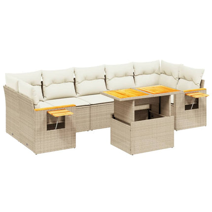 Matgrupp för trädgården med dynor 8 delar beige konstrotting