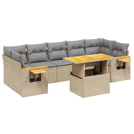 Matgrupp för trädgården med dynor 8 delar beige konstrotting