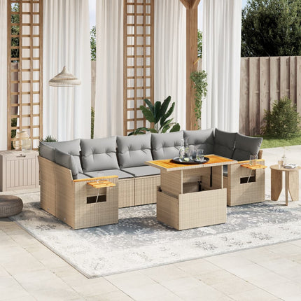 Matgrupp för trädgården med dynor 8 delar beige konstrotting