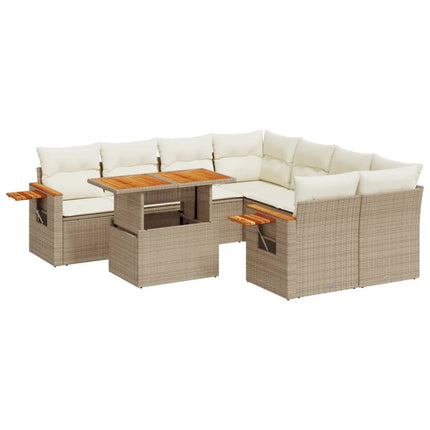 Soffgrupp för trädgården med dynor 9 delar beige konstrotting