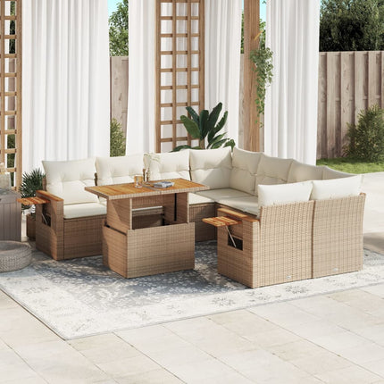 Soffgrupp för trädgården med dynor 9 delar beige konstrotting