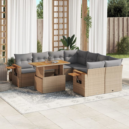 Soffgrupp för trädgården med dynor 9 delar beige konstrotting