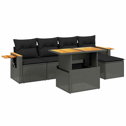 Loungegrupp med dynor 6 delar svart konstrotting
