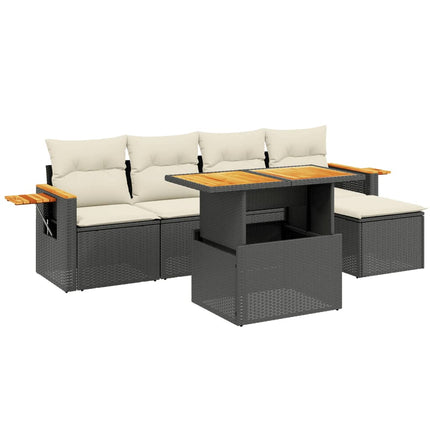 Loungegrupp med dynor 6 delar svart konstrotting