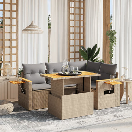 Soffgrupp för trädgården med dynor 5 delar beige konstrotting