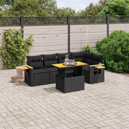 Loungegrupp med dynor 6 delar svart konstrotting