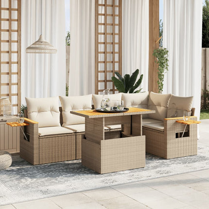 Soffgrupp för trädgården med dynor 6 delar beige konstrotting