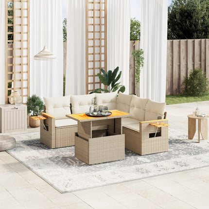 Soffgrupp för trädgården med dynor 6 delar beige konstrotting