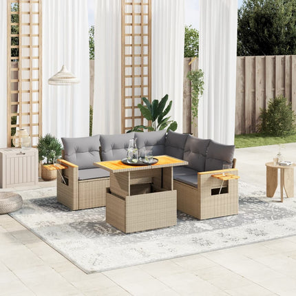 Soffgrupp för trädgården med dynor 6 delar beige konstrotting