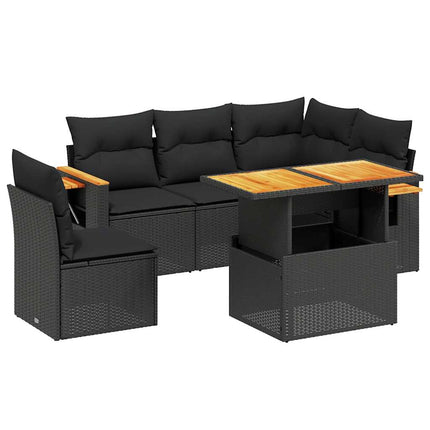 Loungegrupp med dynor 6 delar svart konstrotting