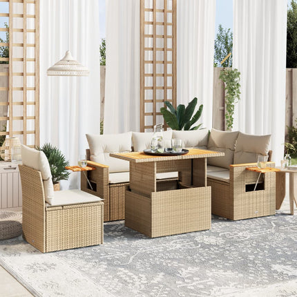 Soffgrupp för trädgården med dynor 6 delar beige konstrotting