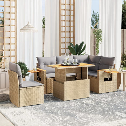 Soffgrupp för trädgården med dynor 6 delar beige konstrotting