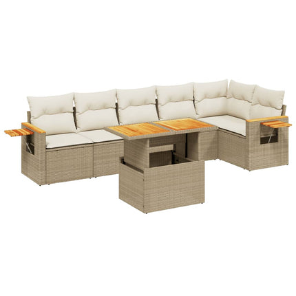 Matgrupp för trädgården med dynor 7 delar beige konstrotting