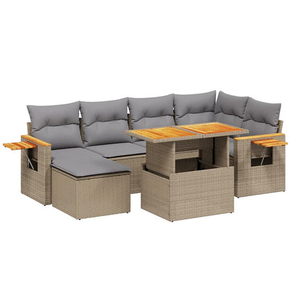 Matgrupp för trädgården med dynor 7 delar beige konstrotting