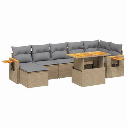 Matgrupp för trädgården med dynor 8 delar beige konstrotting