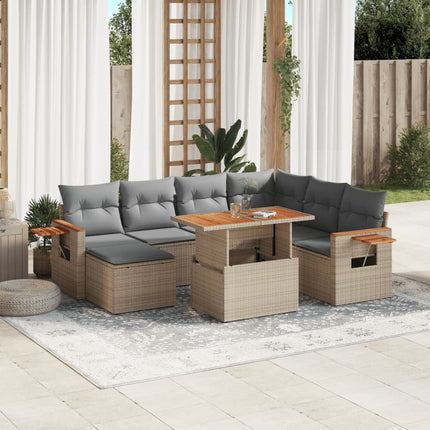 Matgrupp för trädgården med dynor 8 delar beige konstrotting