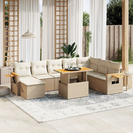 Soffgrupp för trädgården med dynor 9 delar beige konstrotting