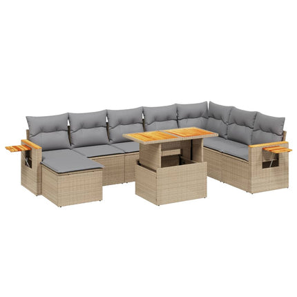 Soffgrupp för trädgården med dynor 9 delar beige konstrotting