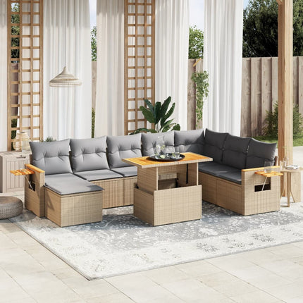 Soffgrupp för trädgården med dynor 9 delar beige konstrotting