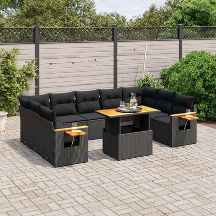 Loungegrupp 10 delar med svarta dynor konstrotting