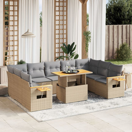 Soffgrupp för trädgård med dynor 10 delar beige konstrotting
