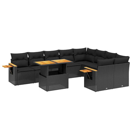 Loungegrupp 10 delar med svarta dynor konstrotting