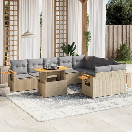 Soffgrupp för trädgård med dynor 10 delar beige konstrotting