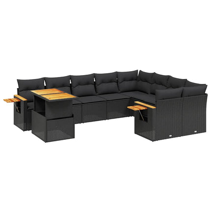 Loungegrupp 10 delar med svarta dynor konstrotting