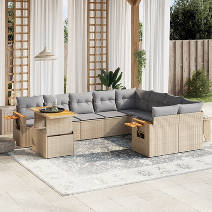 Soffgrupp för trädgård med dynor 10 delar beige konstrotting