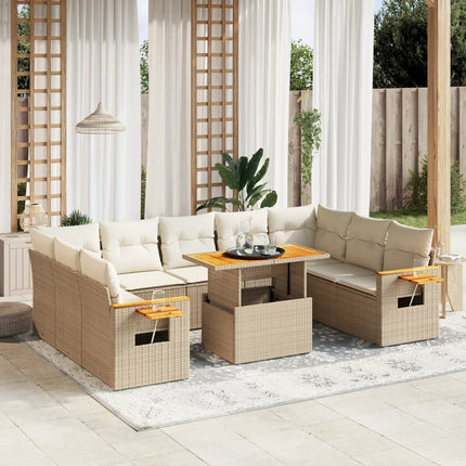 Loungegrupp för trädgården m. dynor 11 delar beige konstrotting