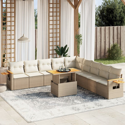 Loungegrupp för trädgården m. dynor 11 delar beige konstrotting