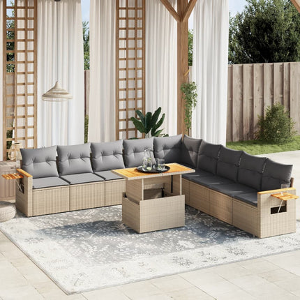 Loungegrupp för trädgården m. dynor 11 delar beige konstrotting