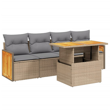 Soffgrupp för trädgården med dynor 5 delar beige konstrotting