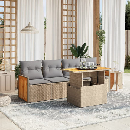 Soffgrupp för trädgården med dynor 5 delar beige konstrotting