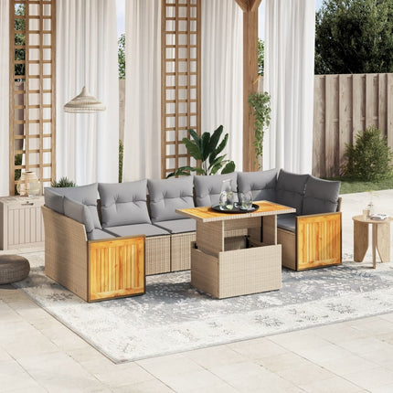Matgrupp för trädgården med dynor 8 delar beige konstrotting