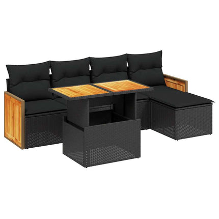 Loungegrupp med dynor 6 delar svart konstrotting