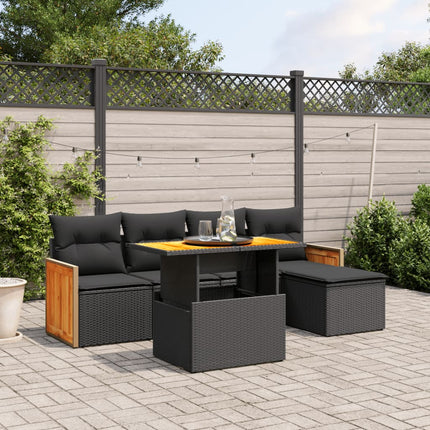 Loungegrupp med dynor 6 delar svart konstrotting