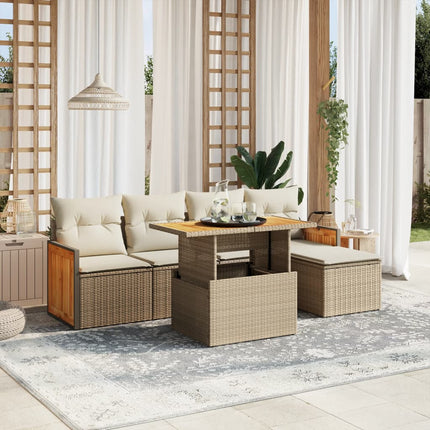 Soffgrupp för trädgården med dynor 6 delar beige konstrotting